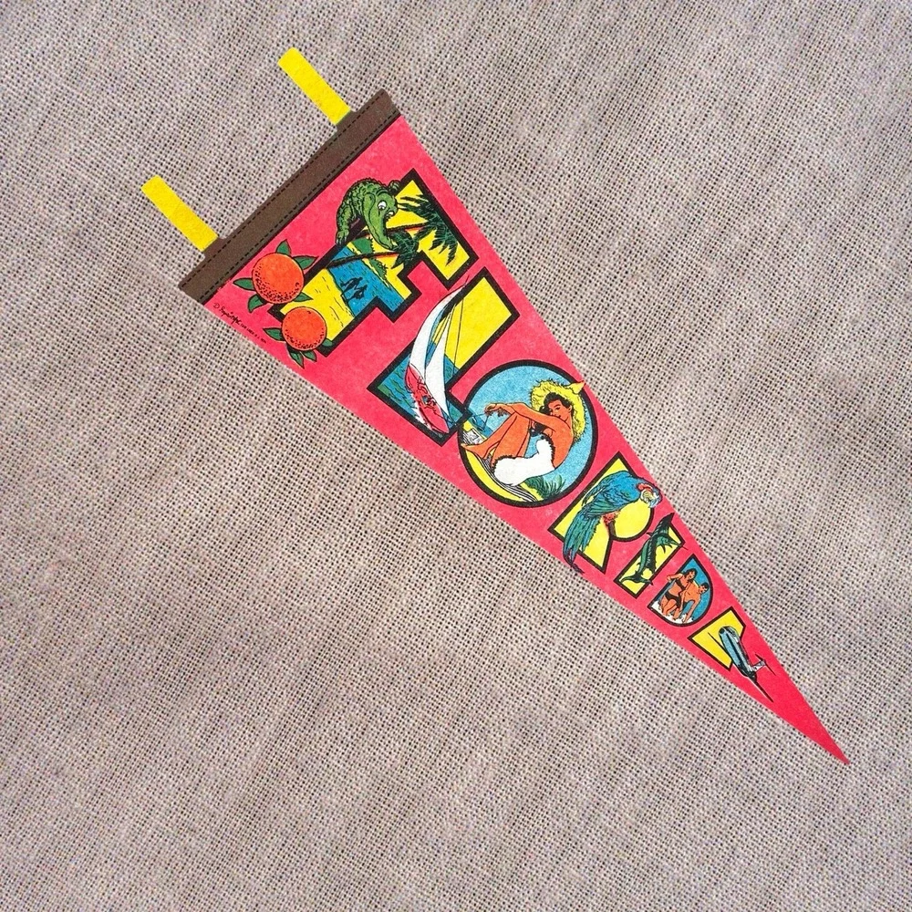 Vintage 1974 Large Felt Imprint Art Florida Souvenir Pennant